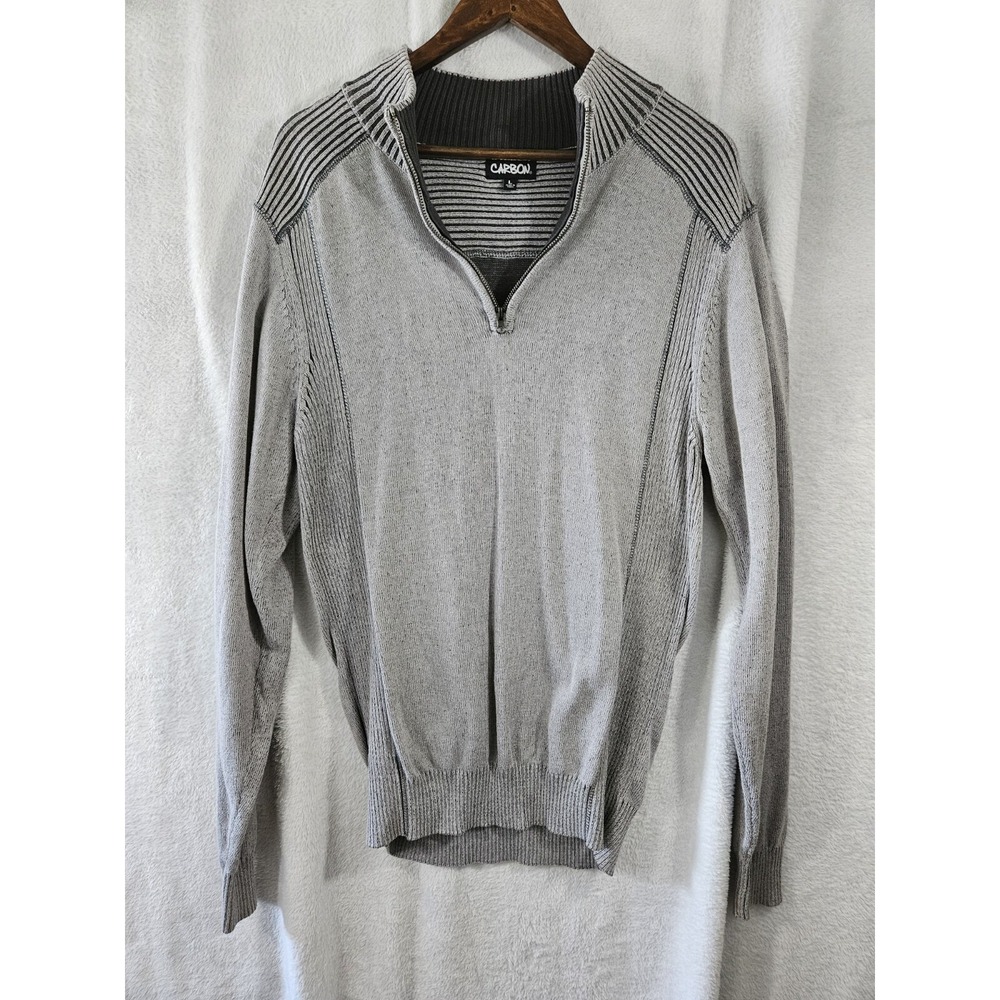 Carbon Mens 1/4 Zip Large Sweater Gray Pullover Knit Outdoor Cotton Neutral